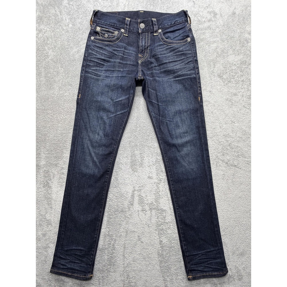 True Religion Geno Jeans Mens Measured 33x34 Blue Tapered Slim Stretch Denim